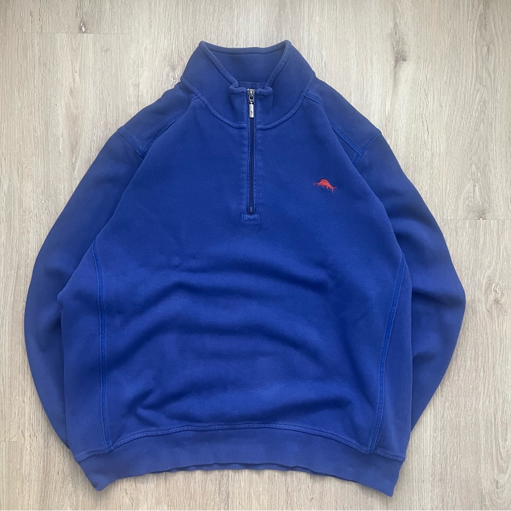 Tommy Bahama Sweater Mens XL Blue Pullover Quarter Zip Preppy Relax Golf Office - Picture 2 of 9